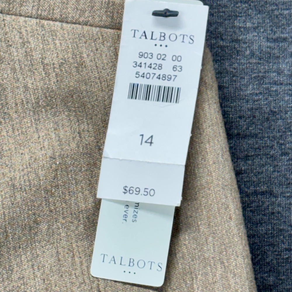 Talbots Pants Womens 14 Beige Pull On Straight Leg Stretch Rayon Blend NEW - Picture 2 of 9